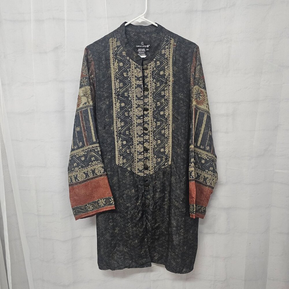 Vintage Carole Little Tunic Blouse Shacket Minimalist Boho Retro Gray Rust 18W - Picture 2 of 10
